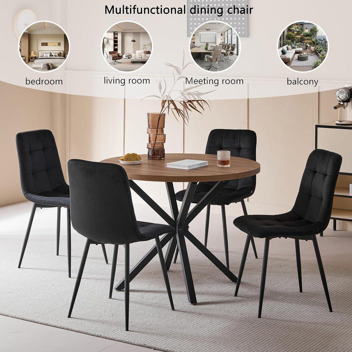 8er-Set Esszimmerstühle Samt Schwarz – Bequeme Moderne