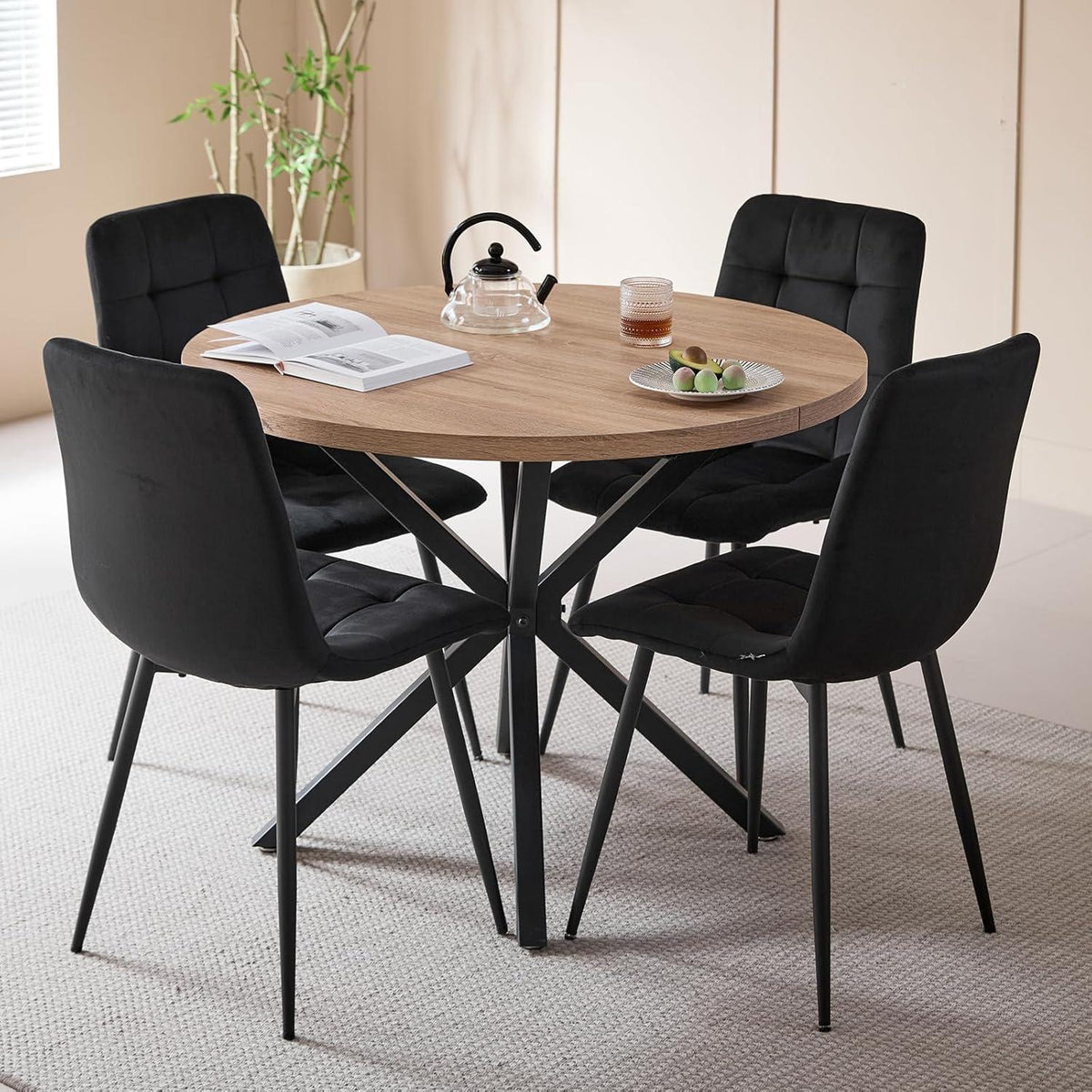 8er-Set Esszimmerstühle Samt Schwarz – Bequeme Moderne