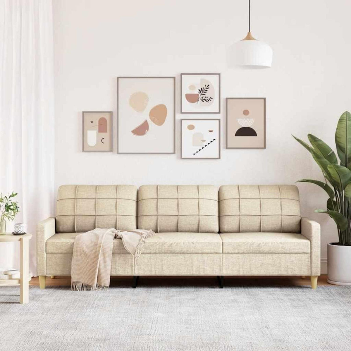 3-Sitzer Sofa Creme – Modernes Polster Sofa mit Kissen