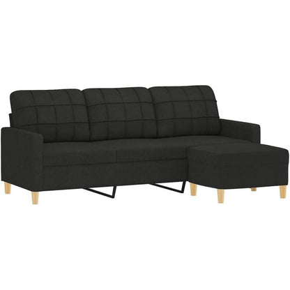 3-Sitzer Sofa mit Hocker & Schlaffunktion Schwarz 180cm
