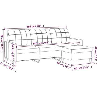 3-Sitzer Sofa mit Hocker, Weinrot 180cm – Schlaffunktion