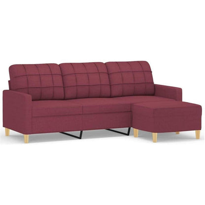 3-Sitzer Sofa mit Hocker, Weinrot 180cm – Schlaffunktion