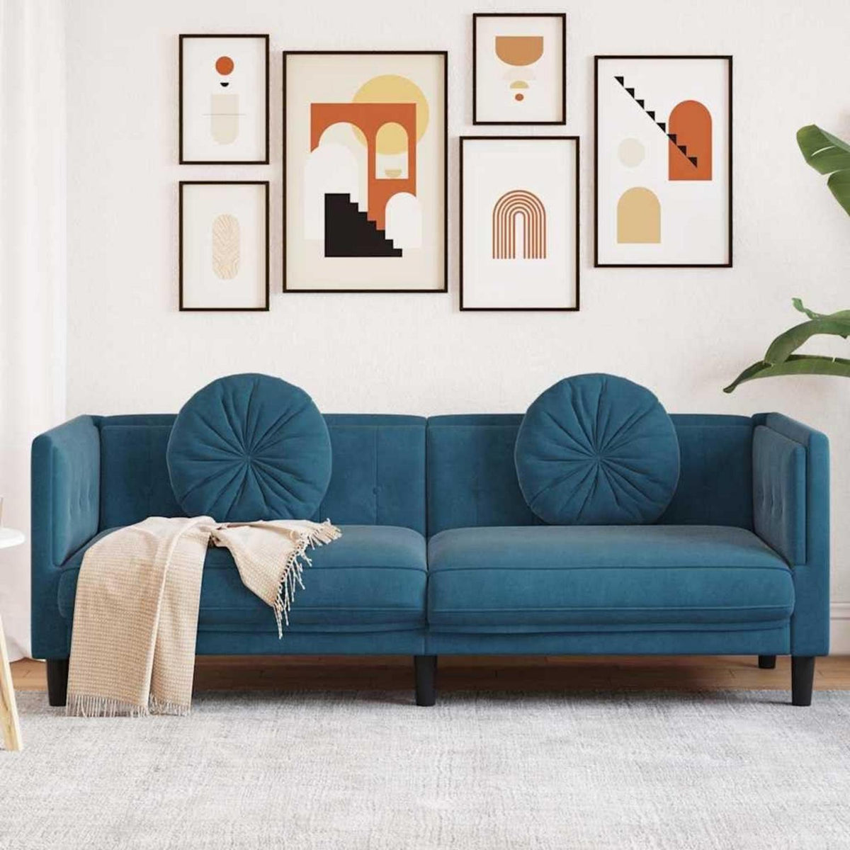 3-Sitzer Samtsofa Blau – Modernes Wohnzimmer Sofa