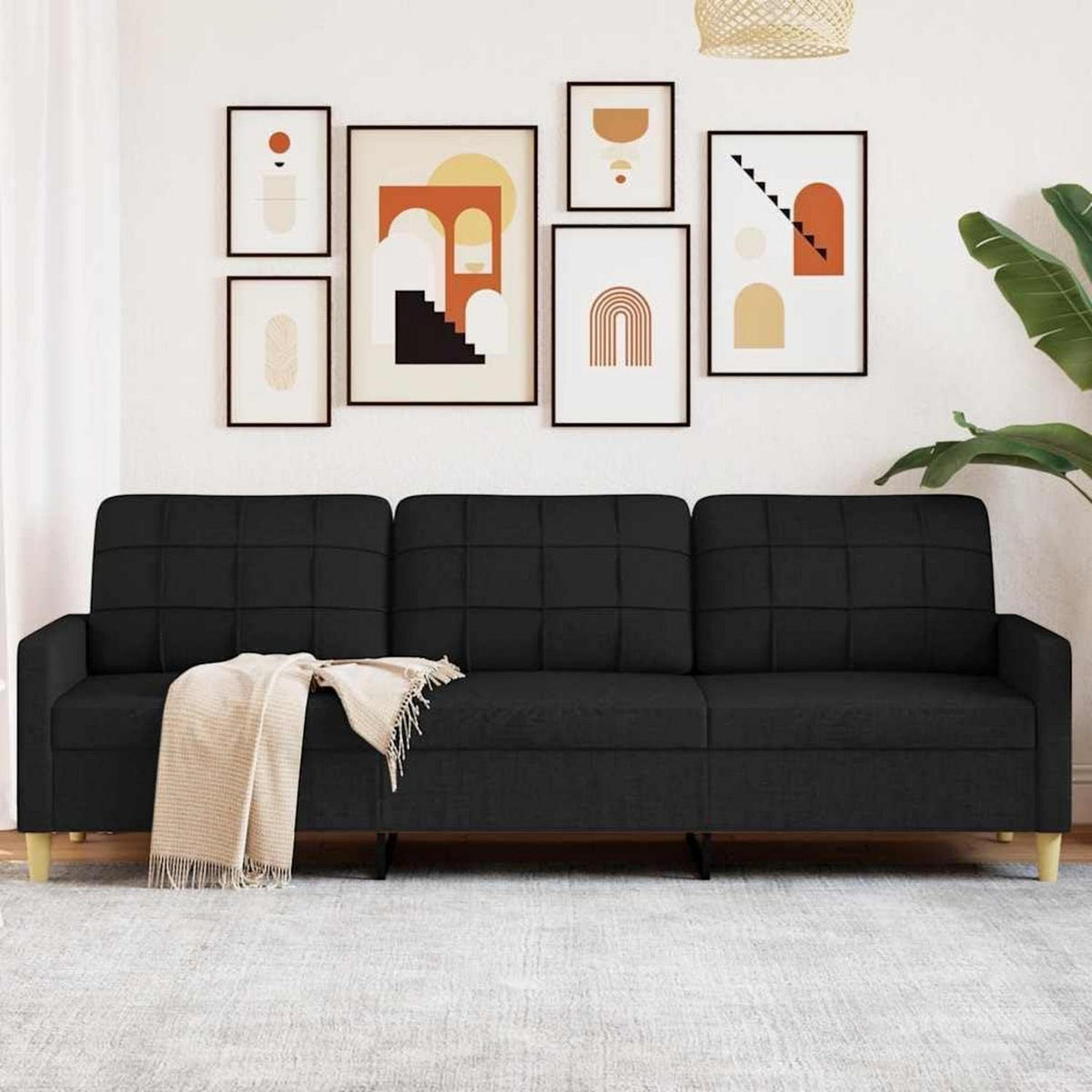 3-Sitzer Sofa mit Schlaffunktion Schwarz 210cm