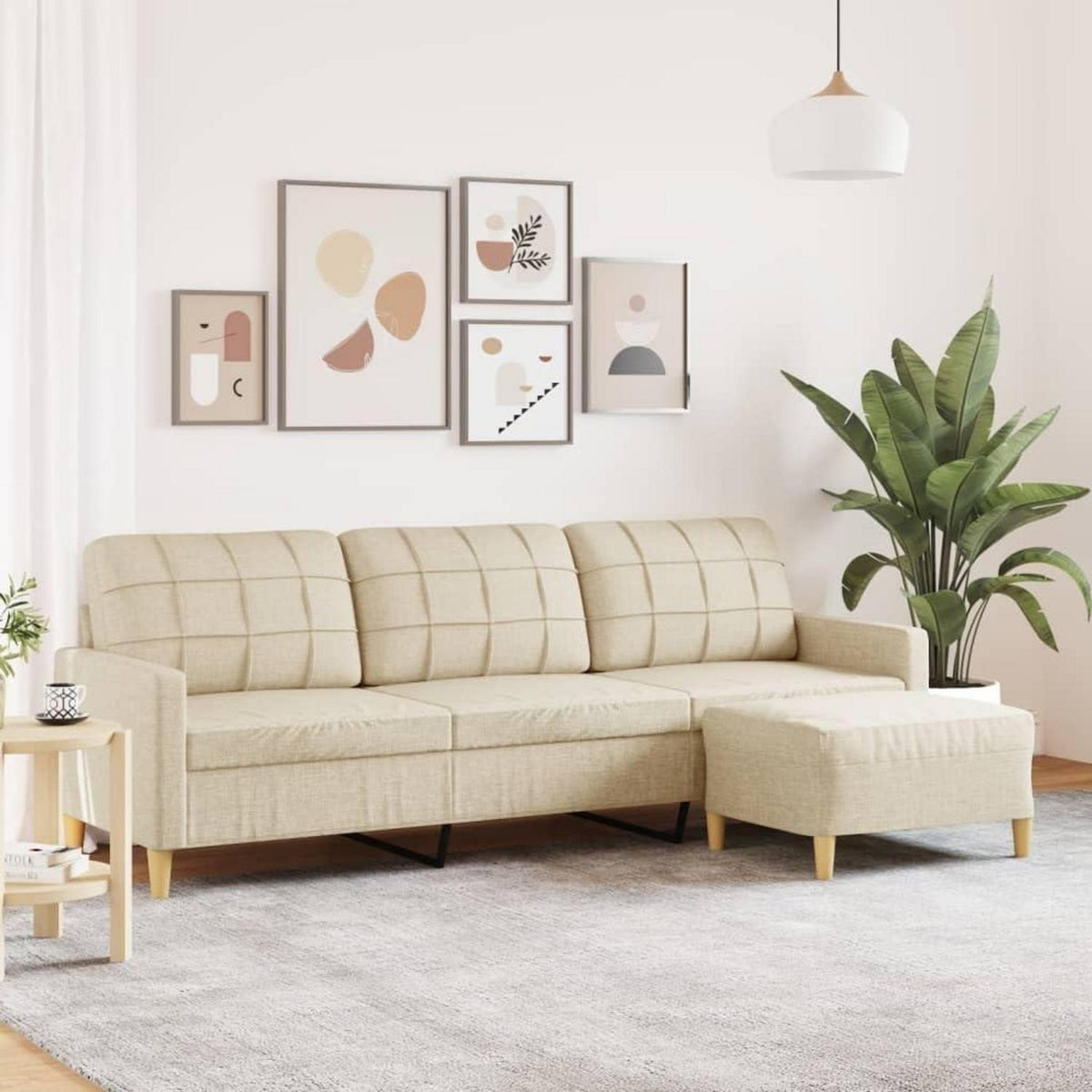 3-Sitzer Sofa mit Hocker & Schlaffunktion – Creme 210cm