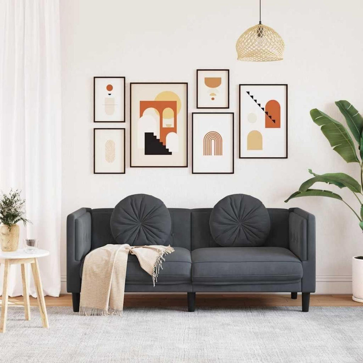 Modernes 2-Sitzer Sofa Dunkelgrau mit Kissen