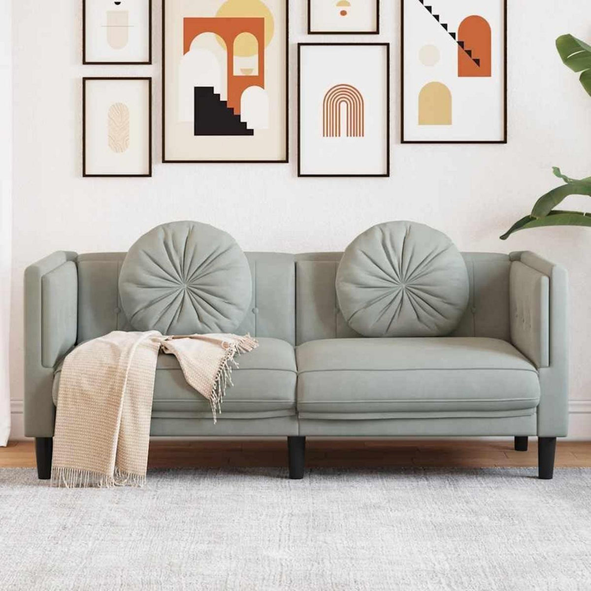 2-Sitzer Sofa Samt Hellgrau – Bequeme Couch für Wohnzimmer
