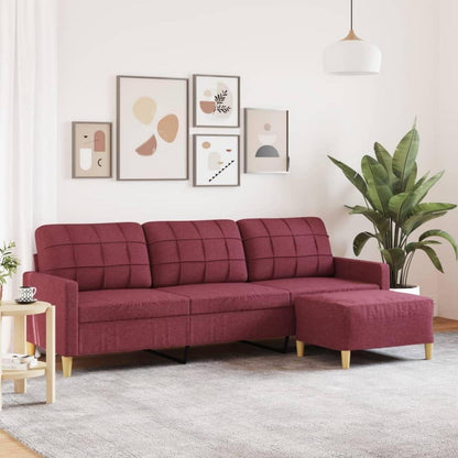 3-Sitzer Sofa mit Hocker, Weinrot – Schlaffunktion & Modernes Design