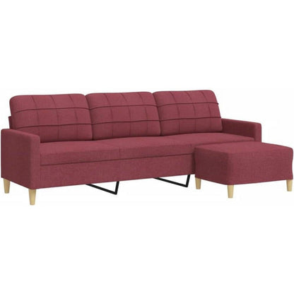 3-Sitzer Sofa mit Hocker, Weinrot – Schlaffunktion & Modernes Design