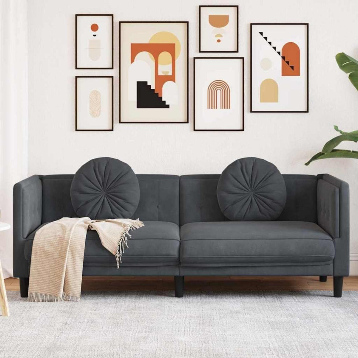 3-Sitzer Sofa Dunkelgrau Samt – Bequeme Couch für Wohnzimmer