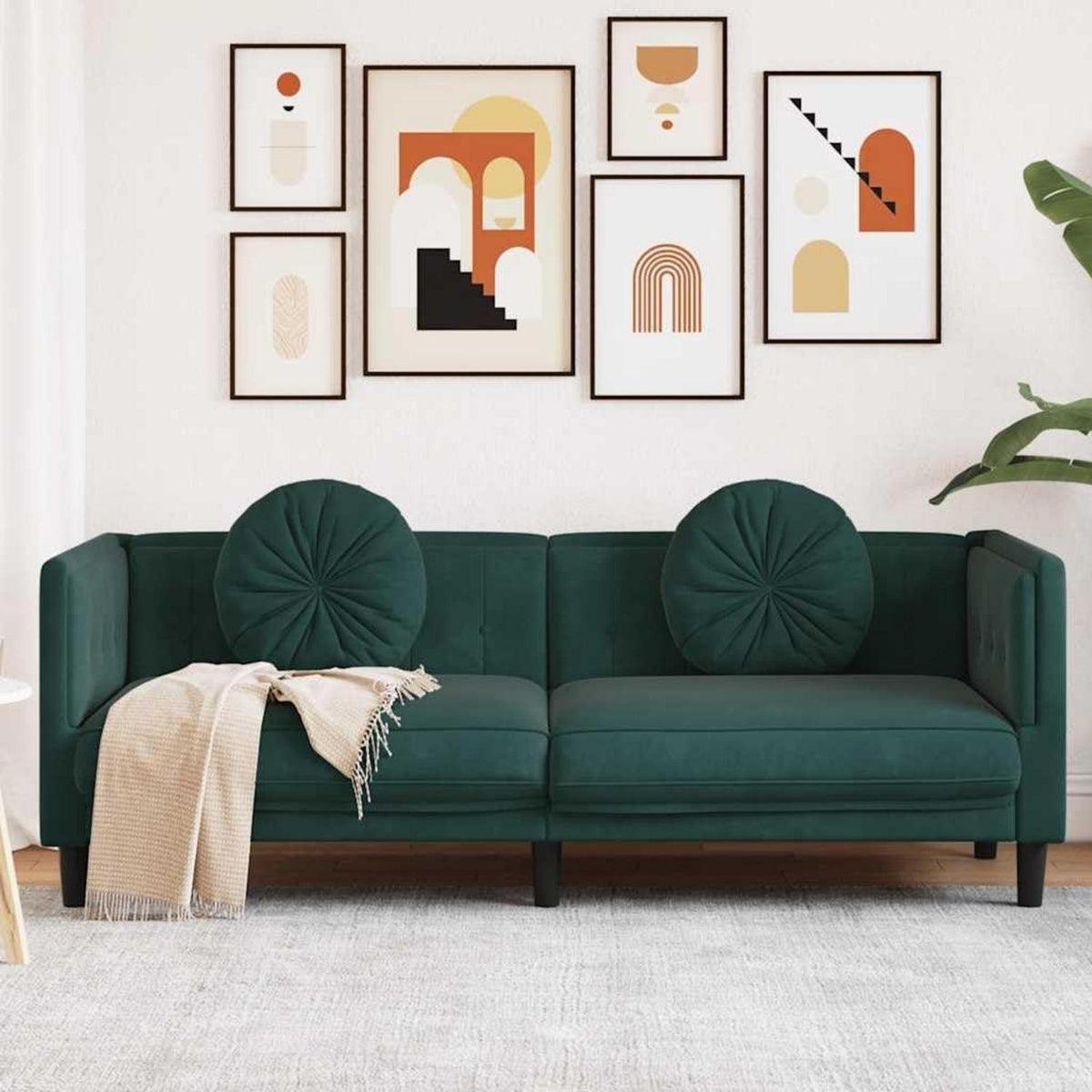 Modernes 3-Sitzer Sofa Dunkelgrün Samt mit Kissen