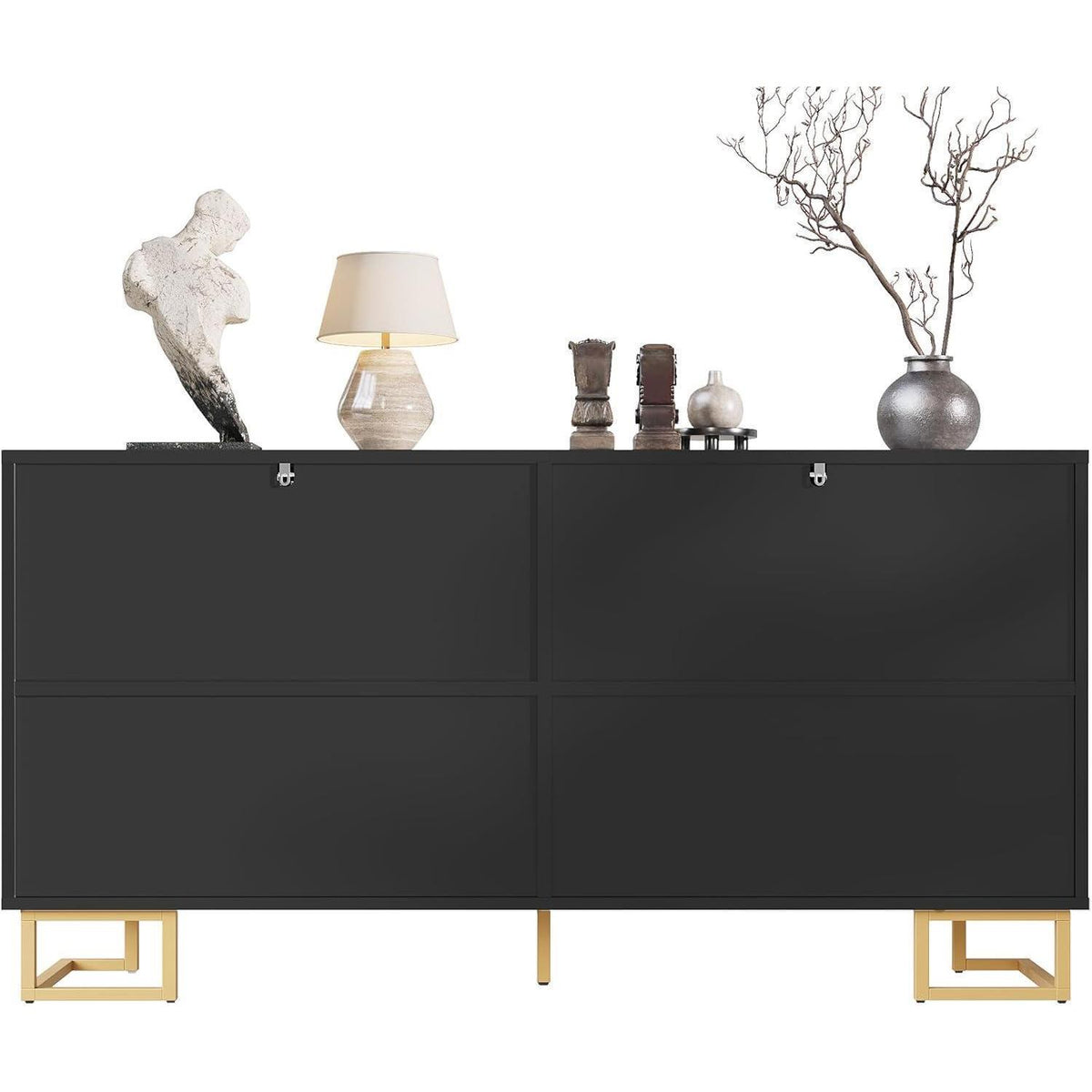 Sideboard Schwarz mit 2 Türen & 4 Fächern – Geometrisches Design