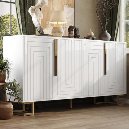 Weißes Sideboard mit 2 Türen & 4 Fächern – Geometrisches Design