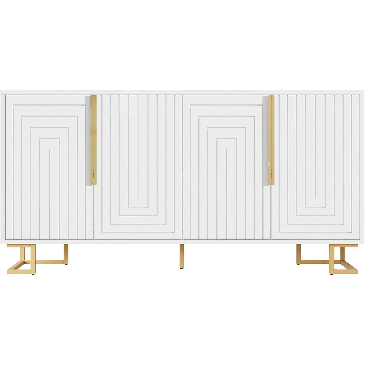 Weißes Sideboard mit 2 Türen & 4 Fächern – Geometrisches Design