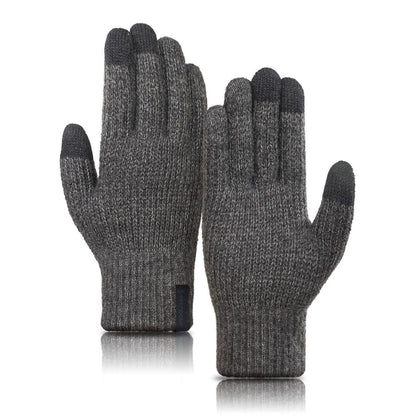 Warme Winterhandschuhe Merino Wolle Touchscreen Grau L