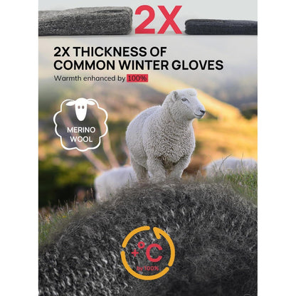 Warme Winterhandschuhe Merino Wolle Touchscreen Grau L