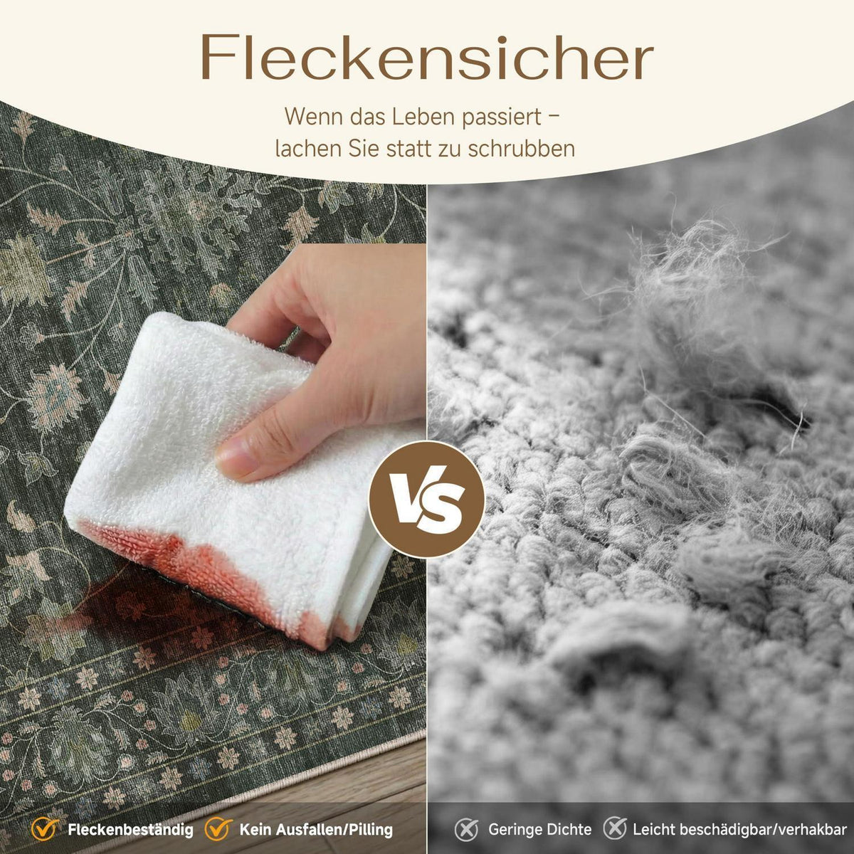 Waschbarer Teppich Grün 200x300cm – Vintage Wohnzimmerteppich