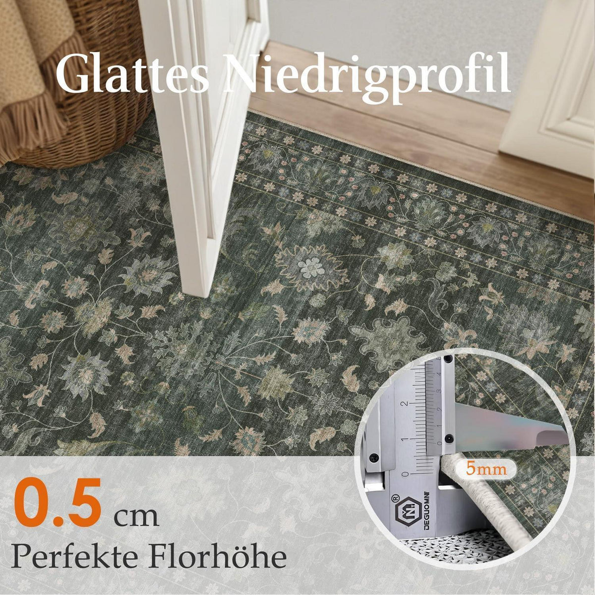 Vintage Teppich Grün 60x240cm - Waschbar & Rutschfest