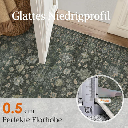 Vintage Teppich Grün 60x240cm - Waschbar & Rutschfest
