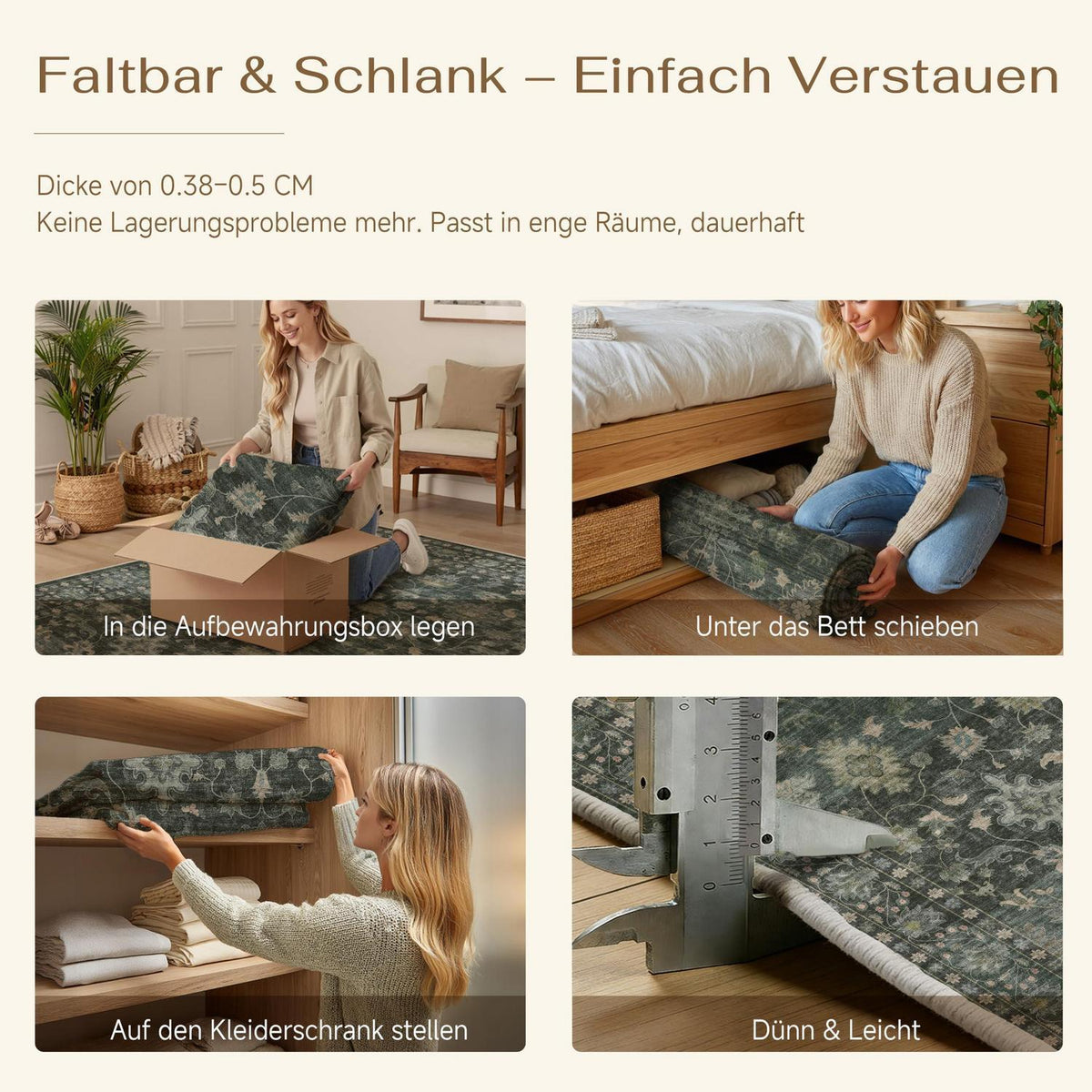 Vintage Teppich Grün 60x240cm - Waschbar & Rutschfest