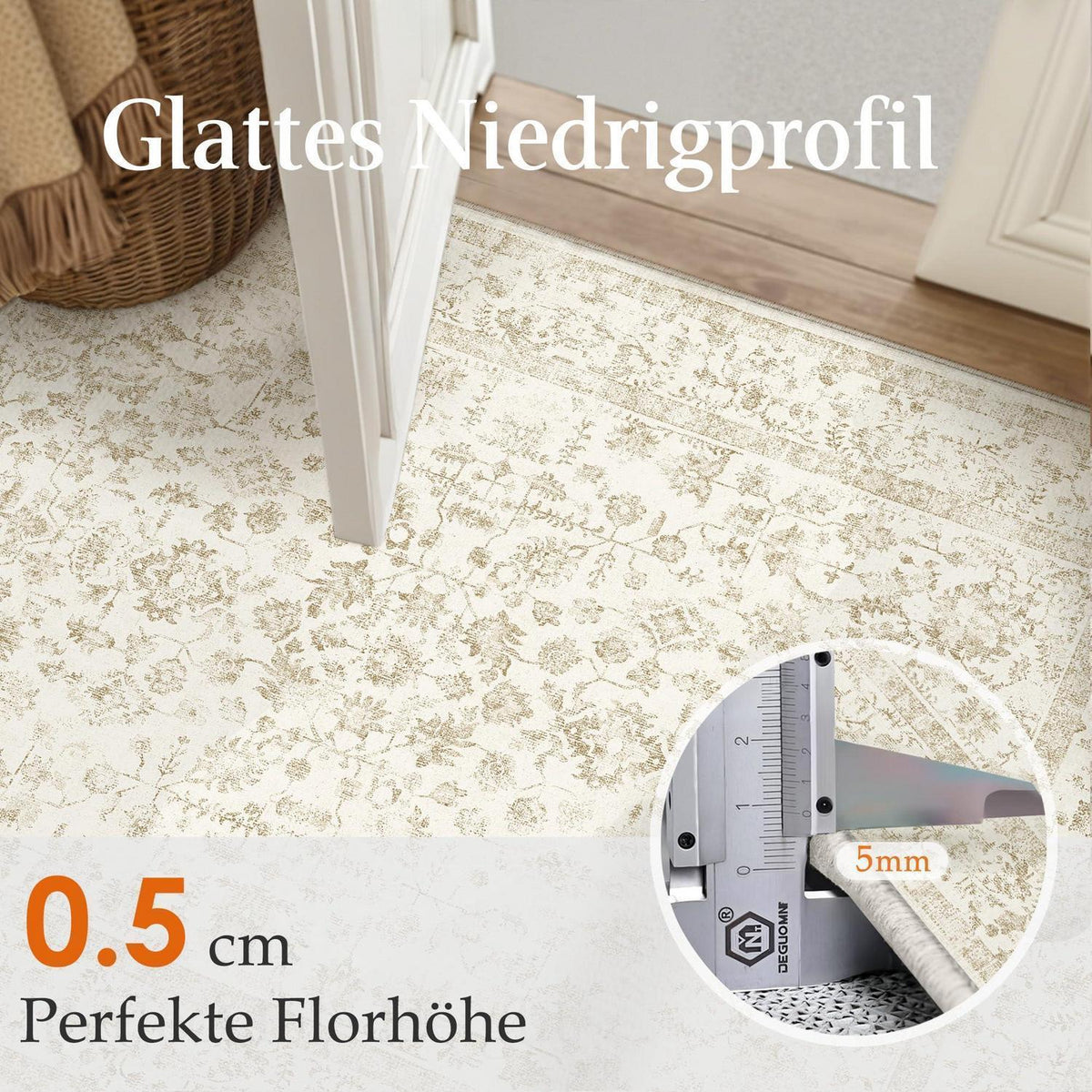 Beiger Wohnteppich 160x230cm – Waschbar & Rutschfest