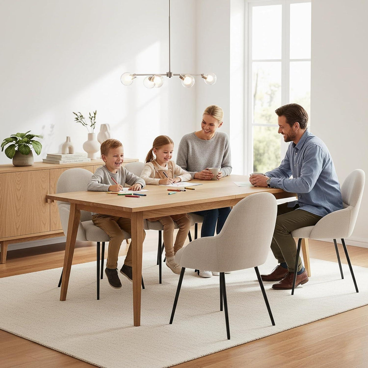 Esszimmerstühle 4er Set mit Armlehne – Beige Leinen & Metall