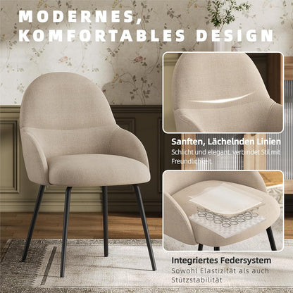 Esszimmerstühle 4er Set mit Armlehne – Beige Leinen & Metall