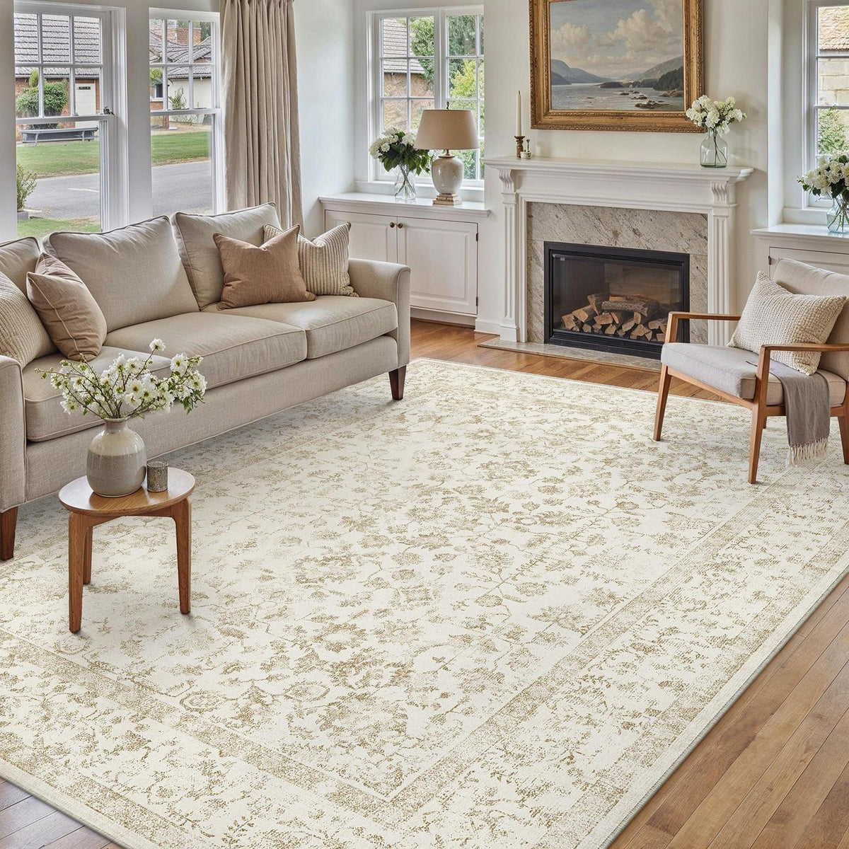 Beiger Wohnteppich 200x300cm – Waschbar & Rutschfest
