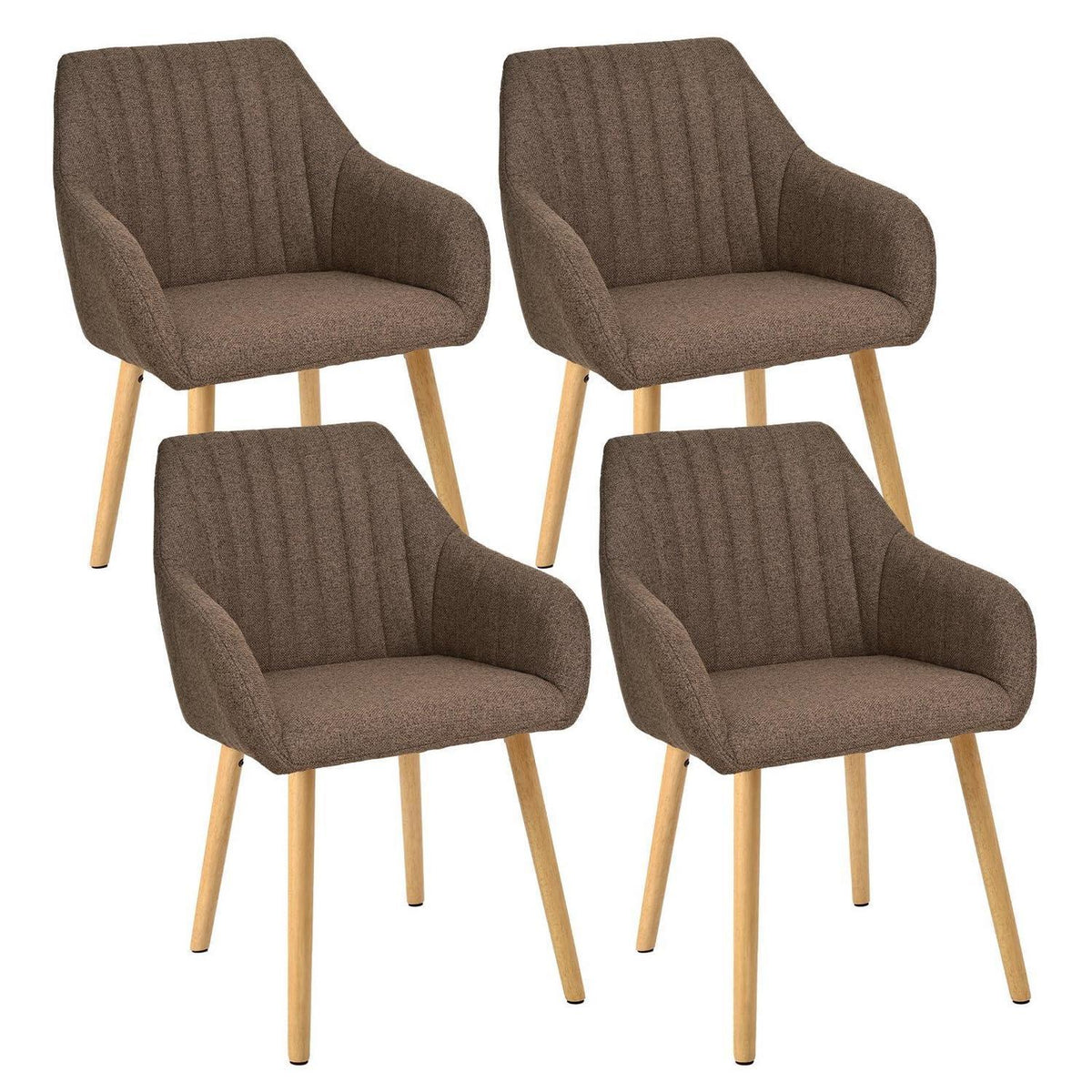 Esszimmerstühle Set 4er Beige Holzbeine mit Armlehne