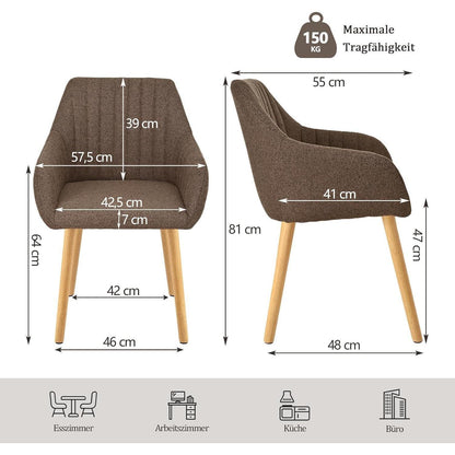 Esszimmerstühle Set 4er Beige Holzbeine mit Armlehne