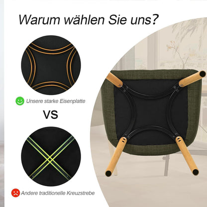 Esszimmerstühle Set 4er Beige Holzbeine mit Armlehne Grün