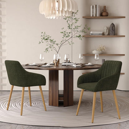 Esszimmerstühle Set 2 Beige Holzbeine mit Armlehne & Grün