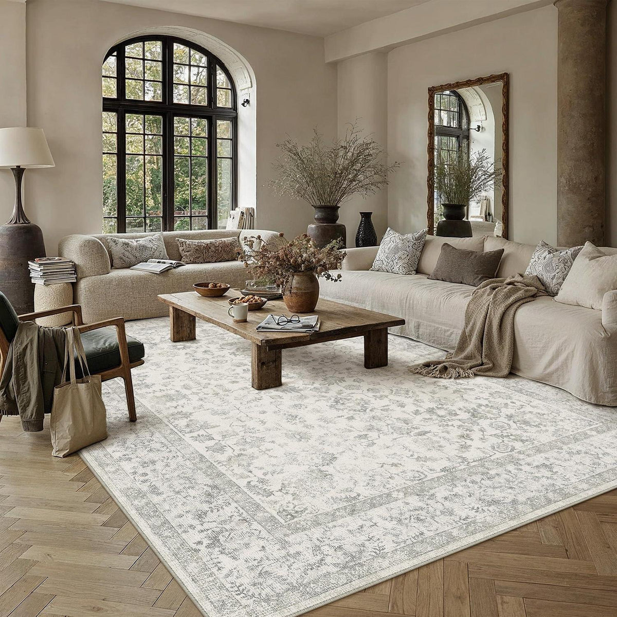 Grauer Vintage Wohnzimmerteppich 200x300cm - Weich & Rutschfest