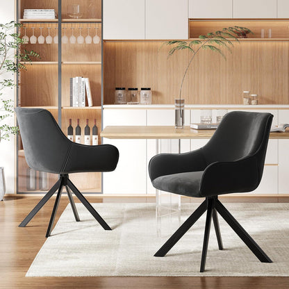 Drehbarer Esszimmerstuhl Set 6er – Samt, Schwarz, Modern