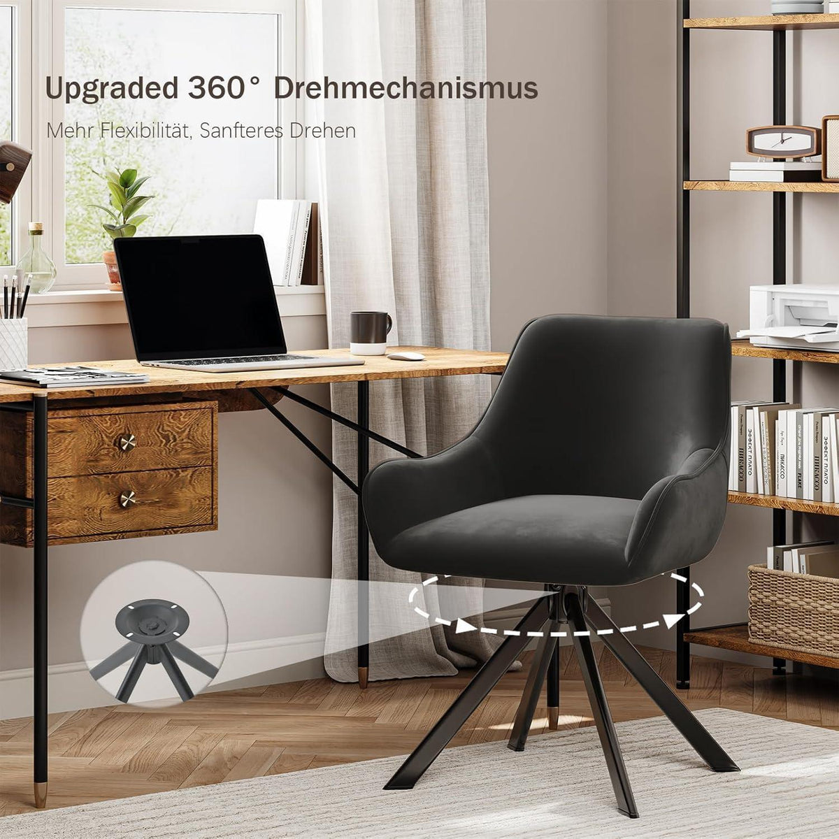 Drehbarer Esszimmerstuhl Set 6er – Samt, Schwarz, Modern