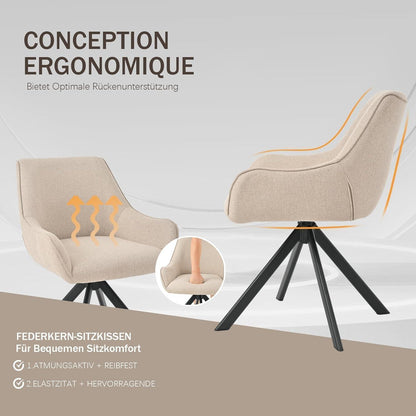 Drehbarer Esszimmerstuhl Set 6er – Beige, Modern & Komfortabel