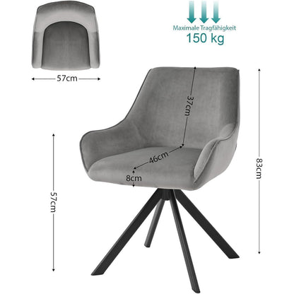 Drehbarer Esszimmerstuhl Set 4er – Samt, Hellgrau, Modern