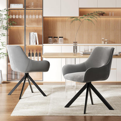 Drehbarer Esszimmerstuhl Set 4er – Samt, Hellgrau, Modern