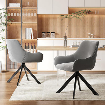 Drehbarer Esszimmerstuhl Set 6er – Samt, Hellgrau, Modern