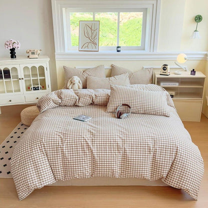 Bettwäsche Set kariert braun weiß 220x240 + 2x80x80 cm