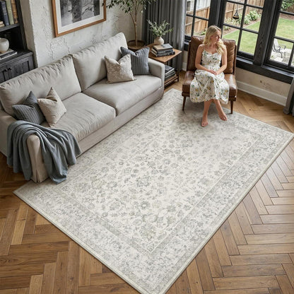 Grauer Vintage Teppich 150x210cm – Wohnzimmerteppich Kurzflor