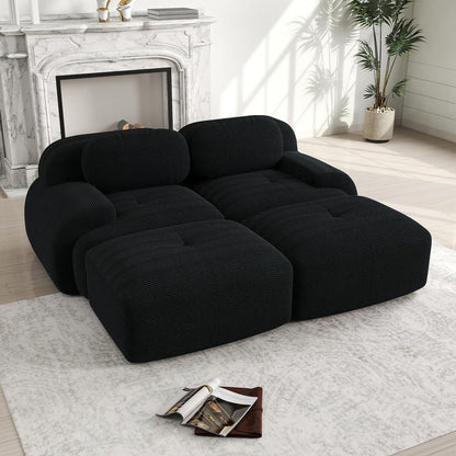 2-4 Sitzer Cord Sofa Schwarz mit Hockern – Modernes Wohnzimmer Sofa