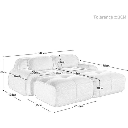 2-4 Sitzer Cord Sofa Schwarz mit Hockern – Modernes Wohnzimmer Sofa