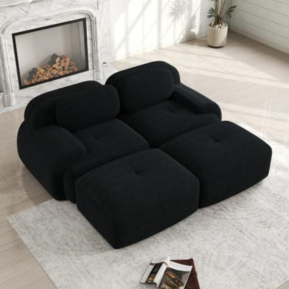 2-4 Sitzer Cord Sofa Schwarz mit Hockern – Modernes Wohnzimmer Sofa