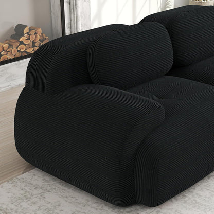 2-4 Sitzer Cord Sofa Schwarz mit Hockern – Modernes Wohnzimmer Sofa