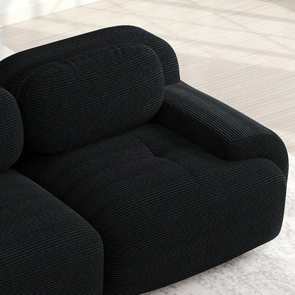 2-4 Sitzer Cord Sofa Schwarz mit Hockern – Modernes Wohnzimmer Sofa