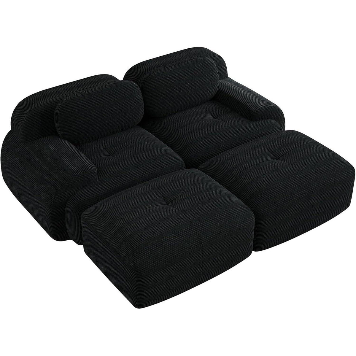 2-4 Sitzer Cord Sofa Schwarz mit Hockern – Modernes Wohnzimmer Sofa