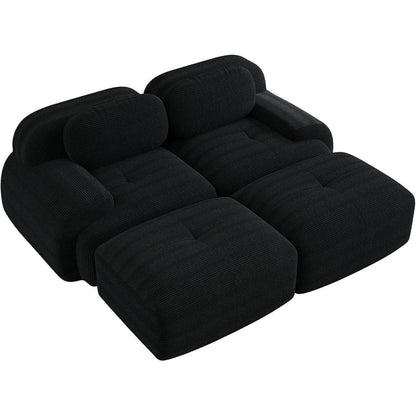 2-4 Sitzer Cord Sofa Schwarz mit Hockern – Modernes Wohnzimmer Sofa