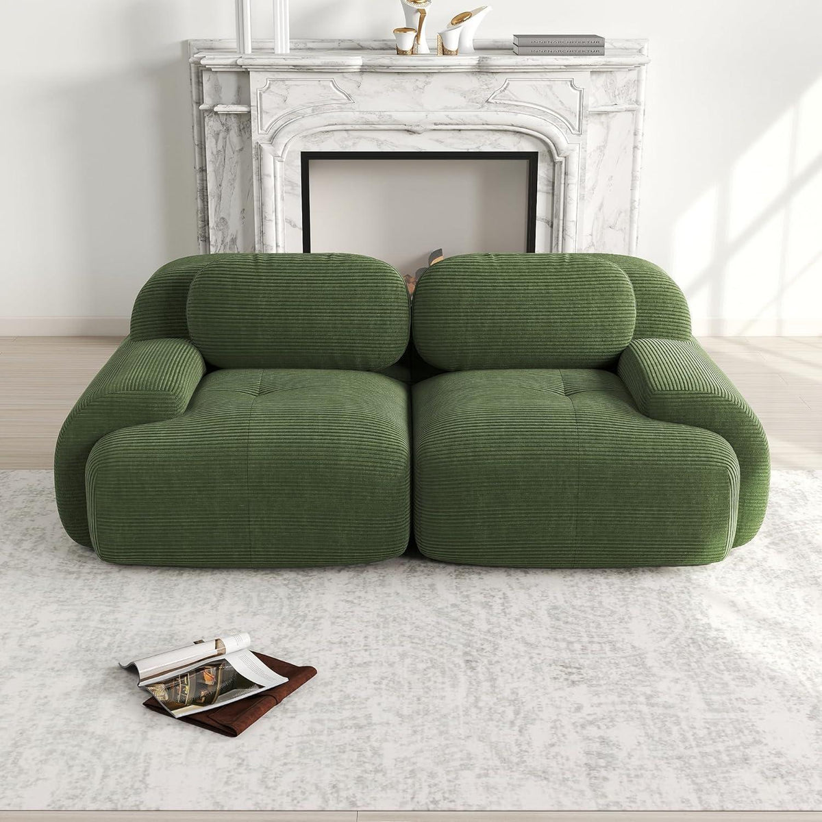 2-Sitzer Sofa Grün – Cord Stoff Couch für Wohnzimmer