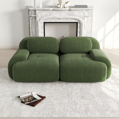 2-Sitzer Sofa Grün – Cord Stoff Couch für Wohnzimmer